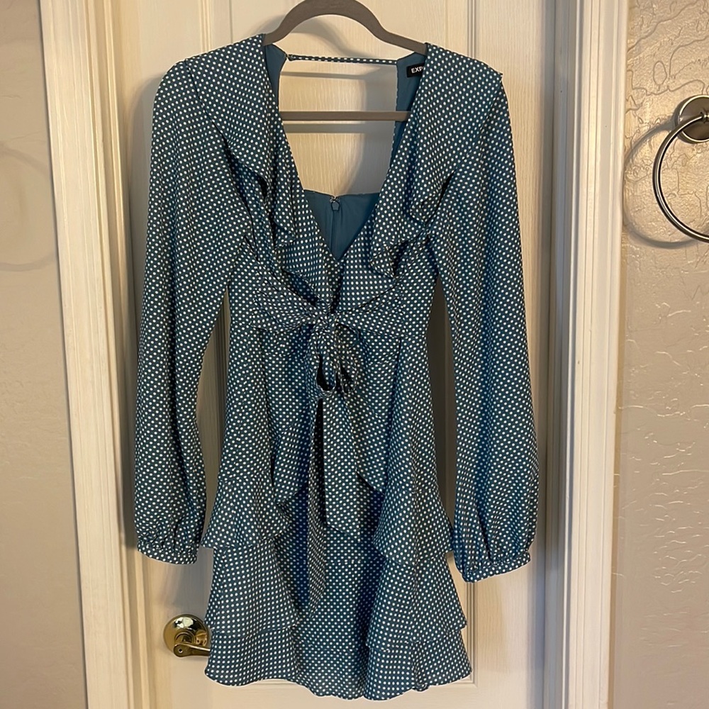Express tie front tiered ruffle polka dot dress